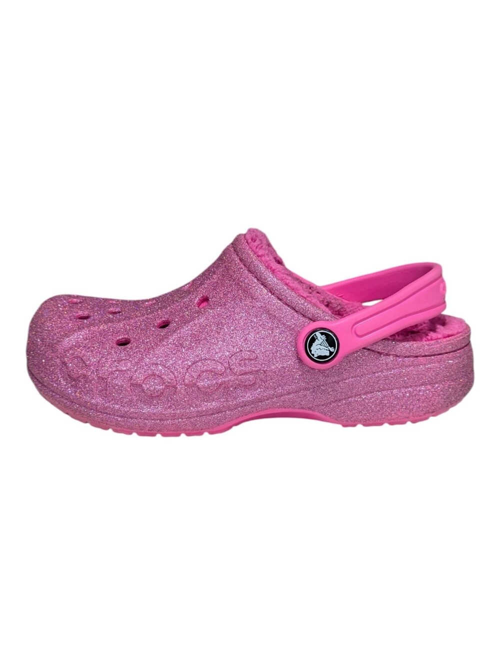 Crocs Kids Pink Glitter Shiny Sparkle Sparkly Fancy Fuzzy Furry Girls Size 2